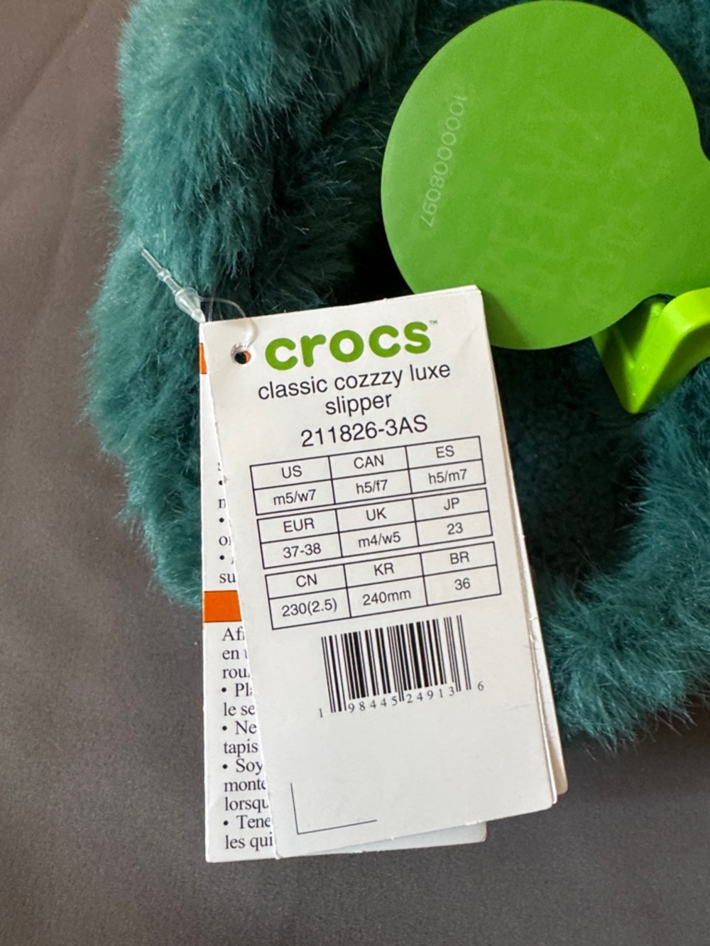 CROCS Teal Faux Fur Slip-On Clog - Picture 2 of 4